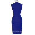 Grace Karin Women Summer Pencil Dress High Stretchy Sleeveless Nylon-Cotton Spandex Blue Retro Vintage Dress CL008945-1